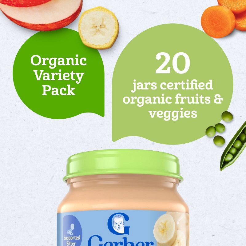 slide 3 of 8, Gerber Organic Baby Food Puree Glass Jar Variety Pack - Fruit & Veggies - 20ct, 20 ct