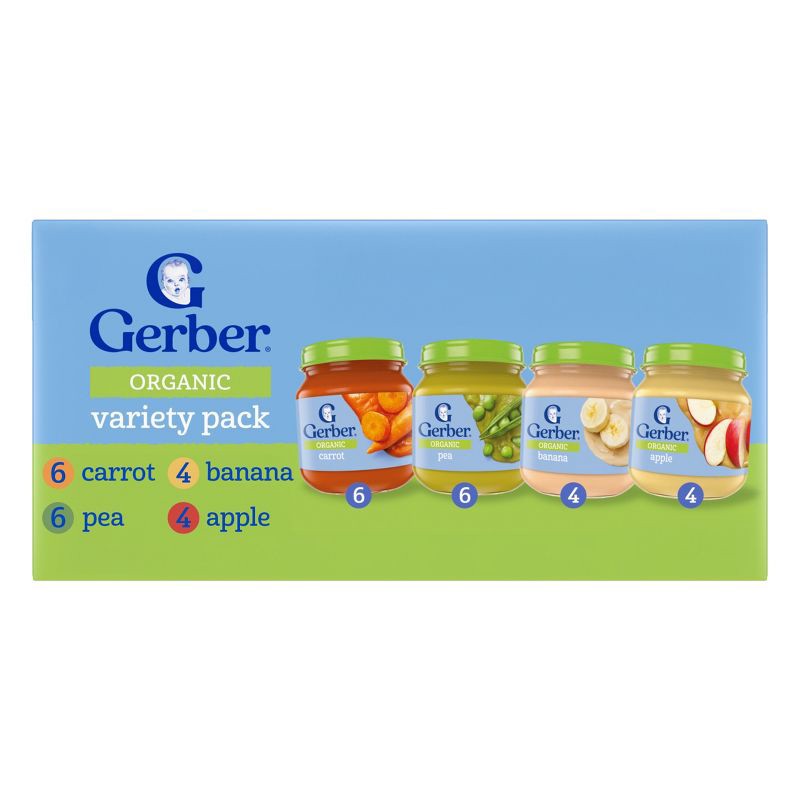 slide 1 of 11, Gerber Non-GMO Organic Baby Food Puree Glass Jar Variety Pack - Fruit & Veggies - 20ct: No Added Sugar, 6+ Months, 20 ct
