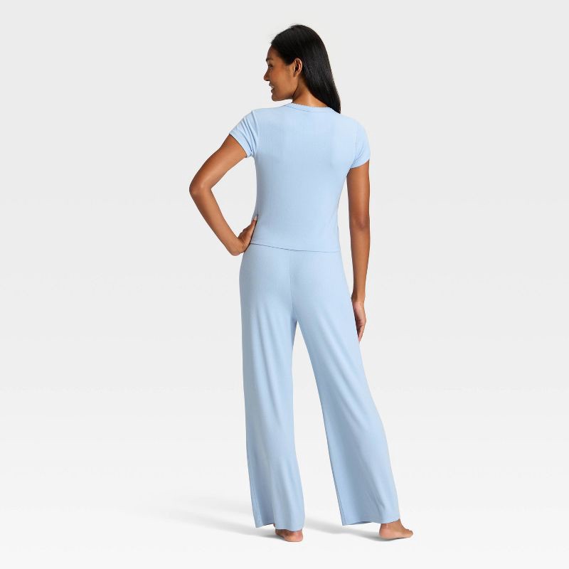 slide 2 of 3, Women's Pointelle Short Sleeve Shirt and Pants Pajama Set - Auden™ Blue M, 1 ct