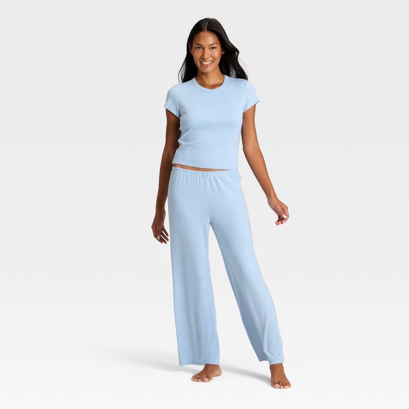 slide 1 of 3, Women's Pointelle Short Sleeve Shirt and Pants Pajama Set - Auden™ Blue XXL, 1 ct
