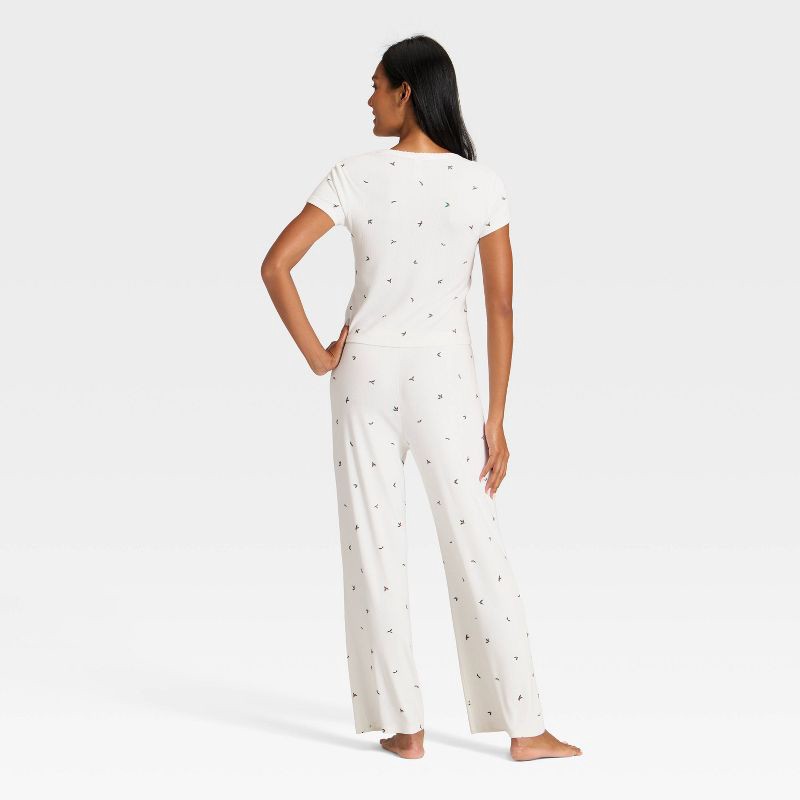 slide 2 of 3, Women's Pointelle Short Sleeve Shirt and Pants Pajama Set - Auden™ Cream XXL, 1 ct