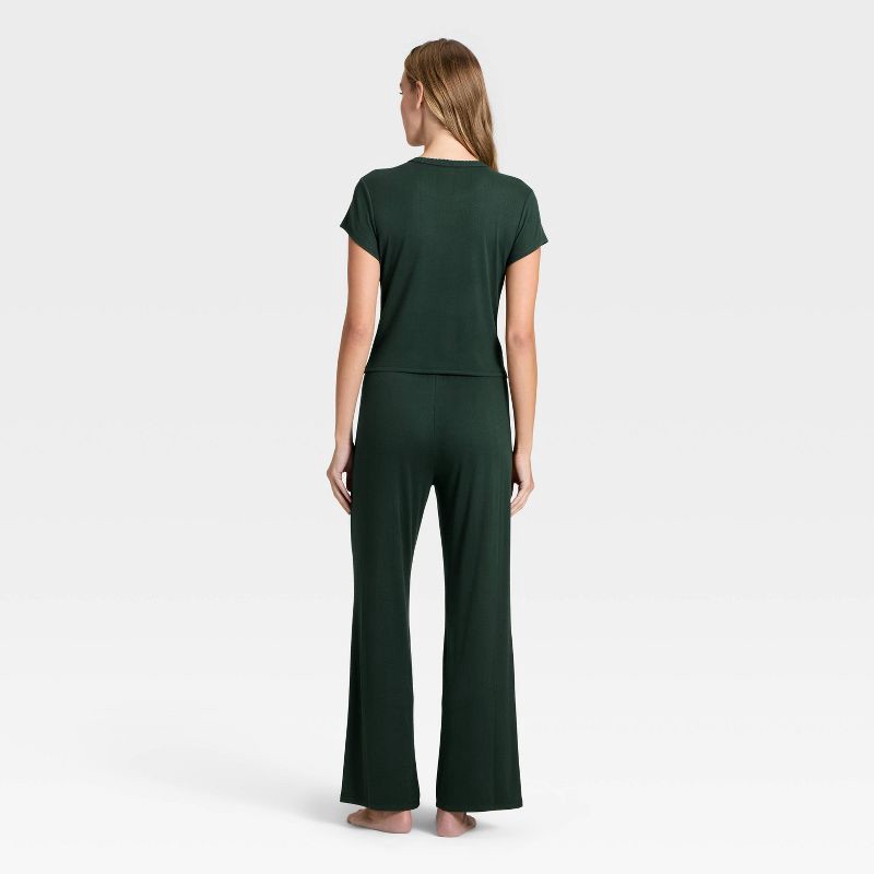 slide 2 of 3, Women's Pointelle Short Sleeve Shirt and Pants Pajama Set - Auden™ Green M, 1 ct
