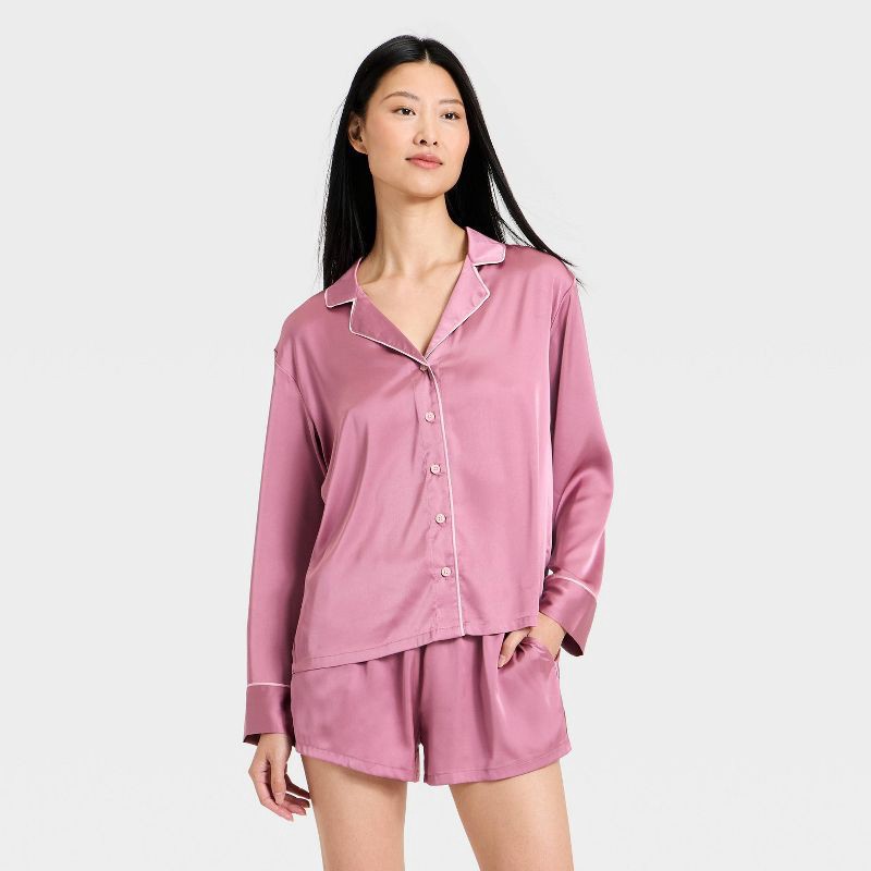 Women's Luxury Collection Satin Notch Collar Long Sleeve Shirt and ...