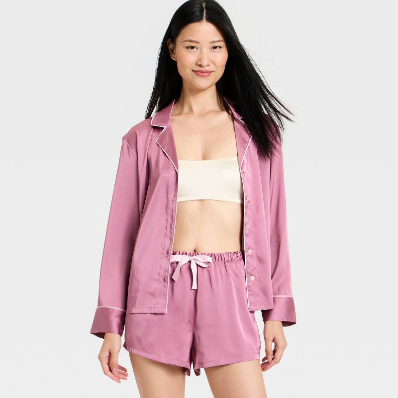 Women's Luxury Collection Satin Notch Collar Long Sleeve Shirt and ...