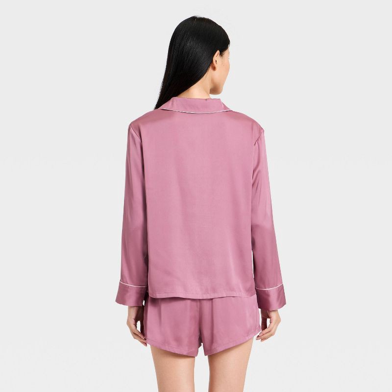 slide 2 of 3, Women's Luxury Collection Satin Notch Collar Long Sleeve Shirt and Shorts Pajama Set - Auden™ Pink XXL, 1 ct