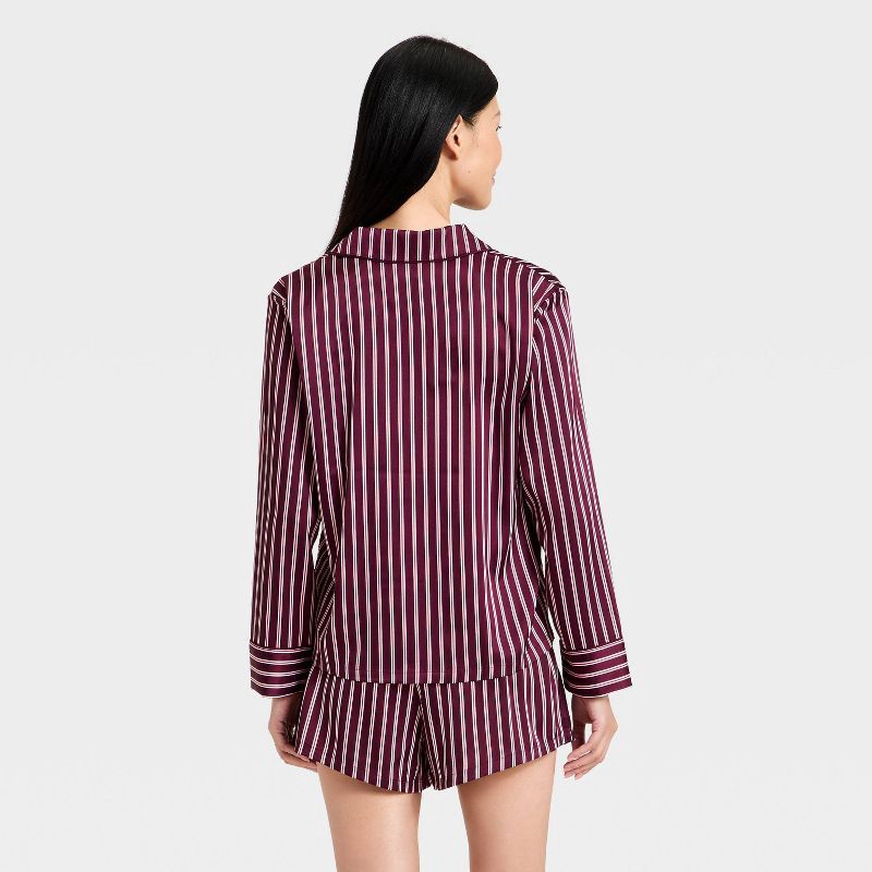 slide 2 of 3, Women's Luxury Collection Satin Notch Collar Long Sleeve Shirt and Shorts Pajama Set - Auden™ Mulberry Striped XS, 1 ct