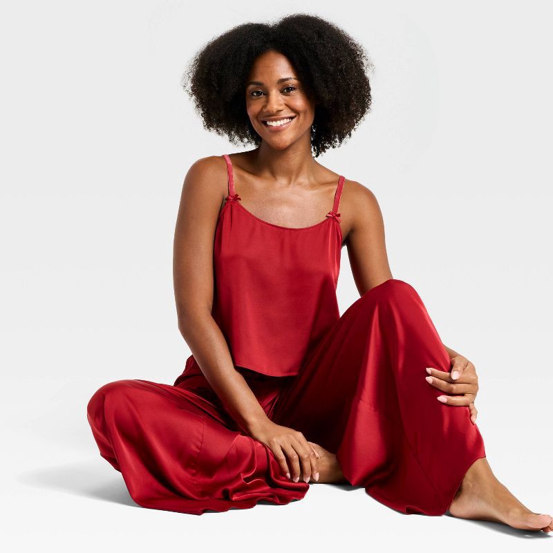slide 3 of 3, Women's Luxury Collection Satin Tank Top and Pants Pajama Set - Auden™ Red XXL, 1 ct