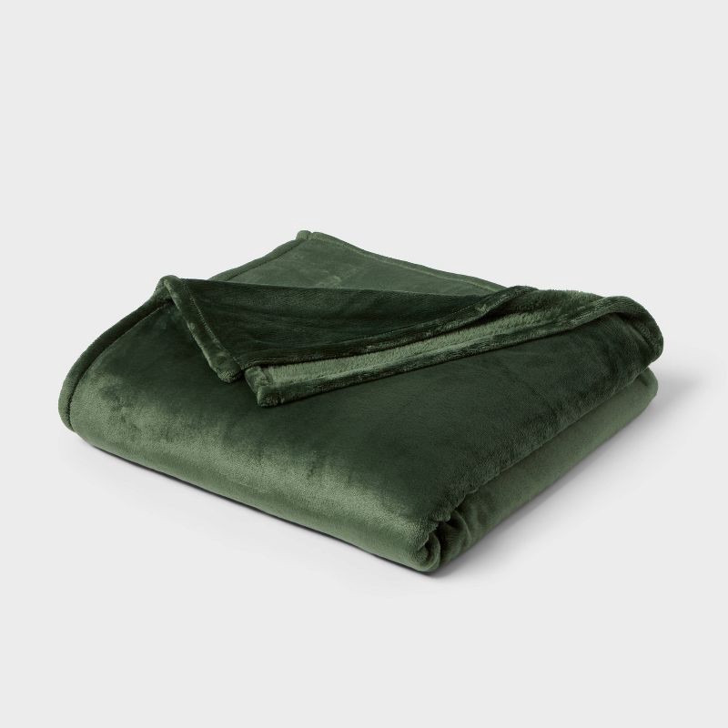 slide 1 of 3, Full/Queen Microplush Blanket Green - Threshold™, 1 ct