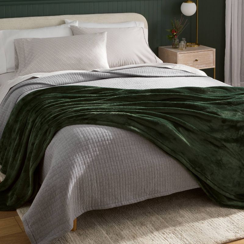 slide 2 of 3, King Microplush Blanket Green - Threshold™, 1 ct
