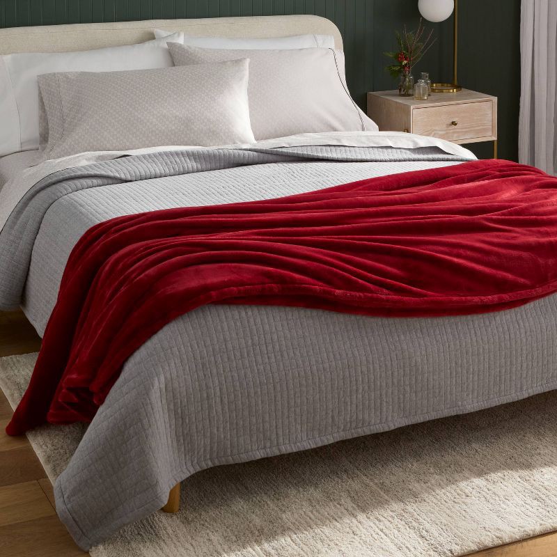 slide 2 of 3, King Microplush Blanket Red - Threshold™, 1 ct