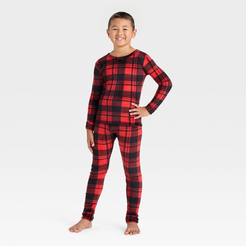slide 1 of 4, Kids' 2pc Plaid Long Sleeve Holiday Snuggly Soft Pajama Set - Cat & Jack™ Red 6, 2 ct