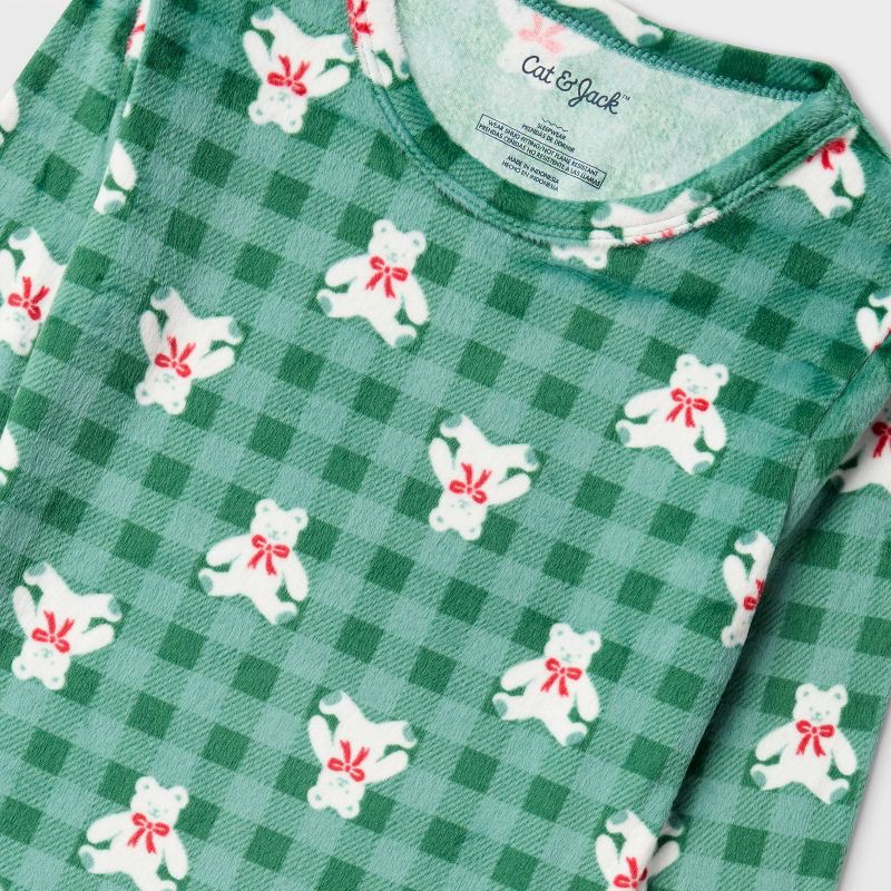 slide 3 of 3, Kids' Teddy Bears Long Sleeve Holiday Snuggly Soft Pajama Set - Cat & Jack™ Green 8, 1 ct