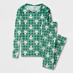 Kids' Teddy Bears Long Sleeve Holiday Snuggly Soft Pajama Set - Cat & Jack™ Green 8