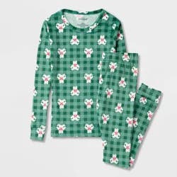 Kids' Teddy Bears Long Sleeve Holiday Snuggly Soft Pajama Set - Cat & Jack™ Green 12
