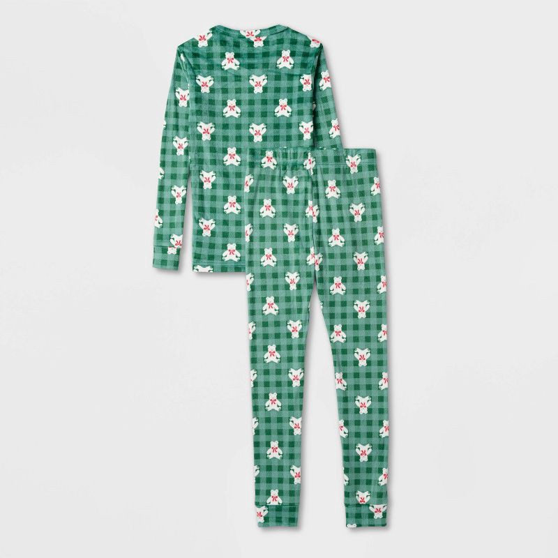 slide 2 of 3, Kids' Teddy Bears Long Sleeve Holiday Snuggly Soft Pajama Set - Cat & Jack™ Green 14, 1 ct