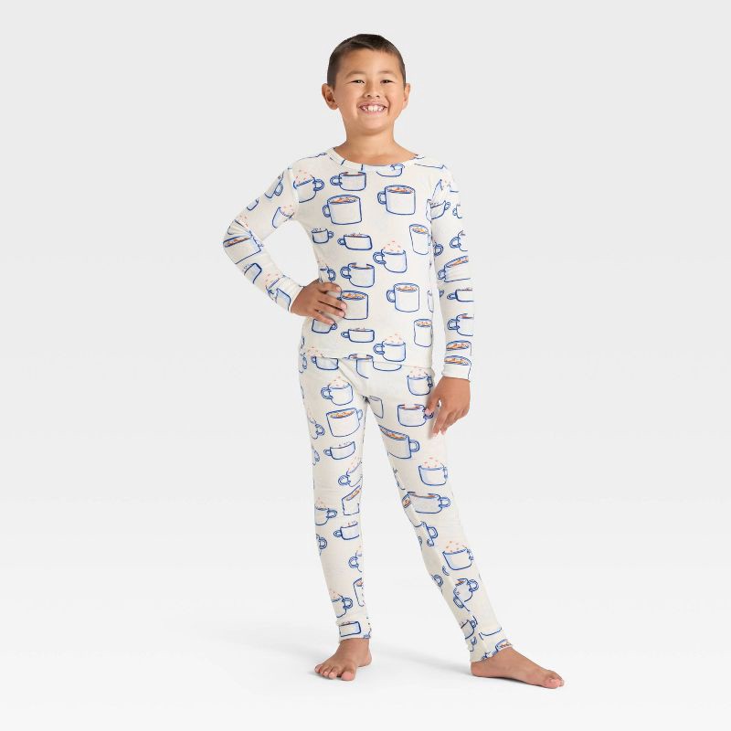 slide 1 of 4, Kids' 2pc Hot Cocoa Holiday Snuggly Soft Pajama Set - Cat & Jack™ Cream 14, 2 ct