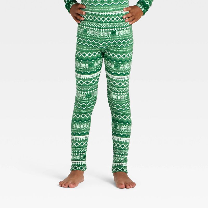 slide 4 of 5, Kids' 2pc Fair Isle Long Sleeve Holiday Snuggly Soft Pajama Set - Cat & Jack™ Light Green 4, 2 ct