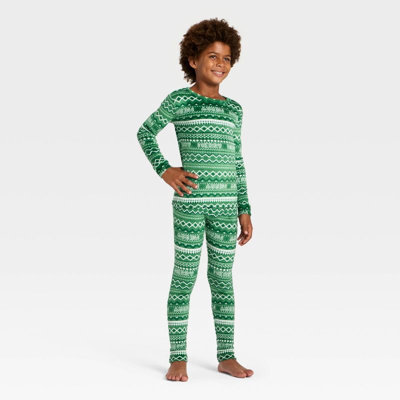 slide 1 of 5, Kids' 2pc Fair Isle Long Sleeve Holiday Snuggly Soft Pajama Set - Cat & Jack™ Light Green 6, 2 ct