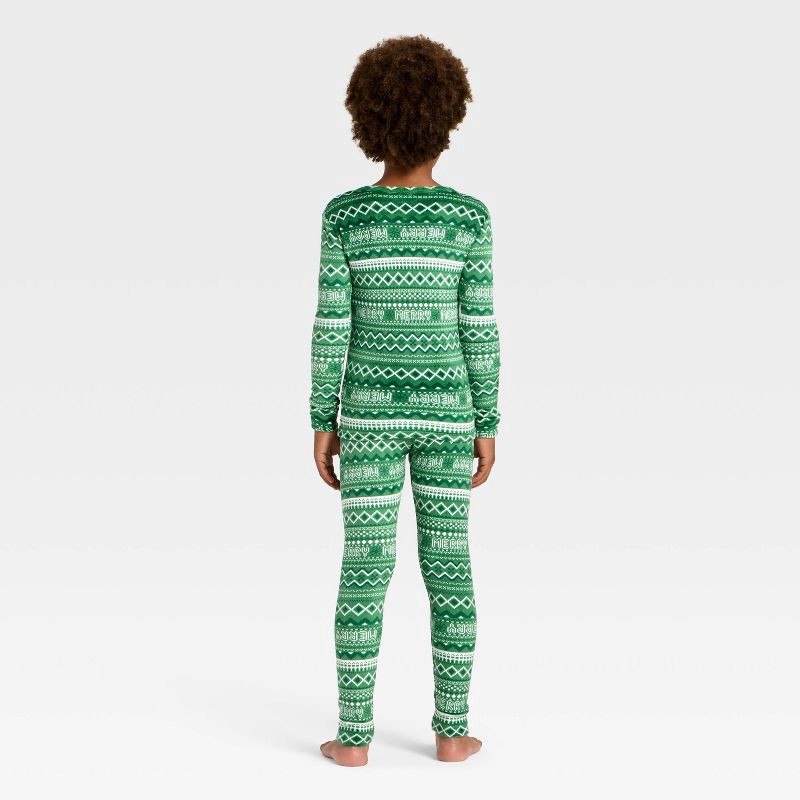 slide 2 of 5, Kids' 2pc Fair Isle Long Sleeve Holiday Snuggly Soft Pajama Set - Cat & Jack™ Light Green 10, 2 ct
