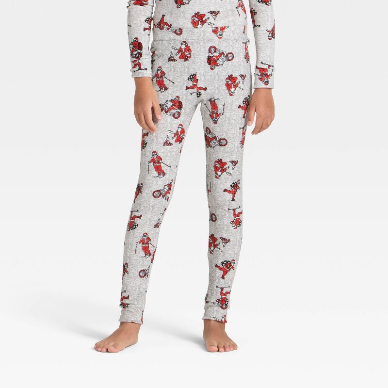 slide 4 of 4, Kids' 2pc Santa Icons Long Sleeve Christmas Snuggly Soft Pajama Set - Cat & Jack™ Gray 4, 2 ct