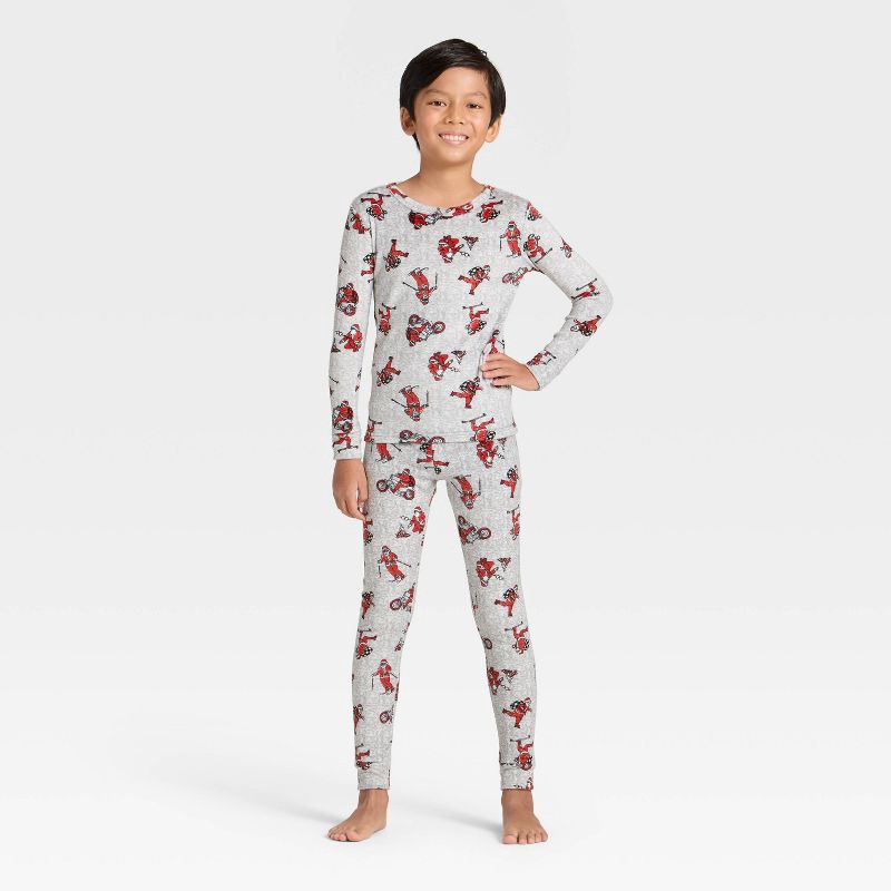 slide 1 of 4, Kids' 2pc Santa Icons Long Sleeve Christmas Snuggly Soft Pajama Set - Cat & Jack™ Gray 8, 2 ct