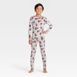 Kids' 2pc Santa Icons Long Sleeve Christmas Snuggly Soft Pajama Set - Cat & Jack™ Gray 14