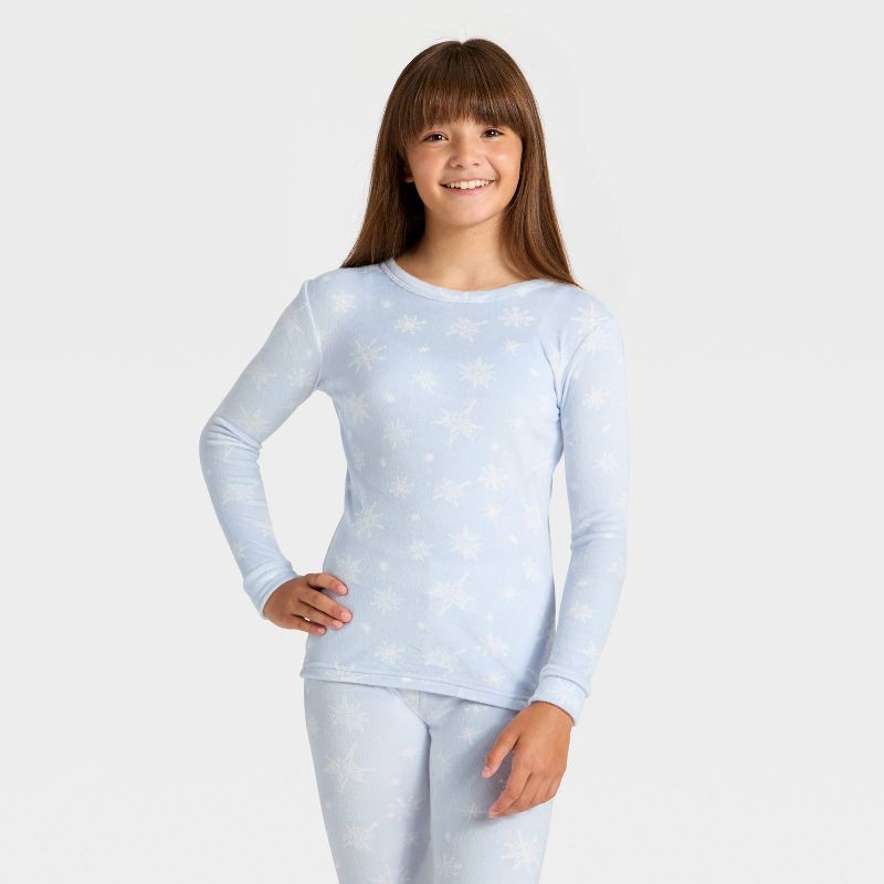 slide 3 of 5, Kids' 2pc Snowflakes Long Sleeve Holiday Snuggly Soft Pajama Set - Cat & Jack™ Blue 12, 2 ct