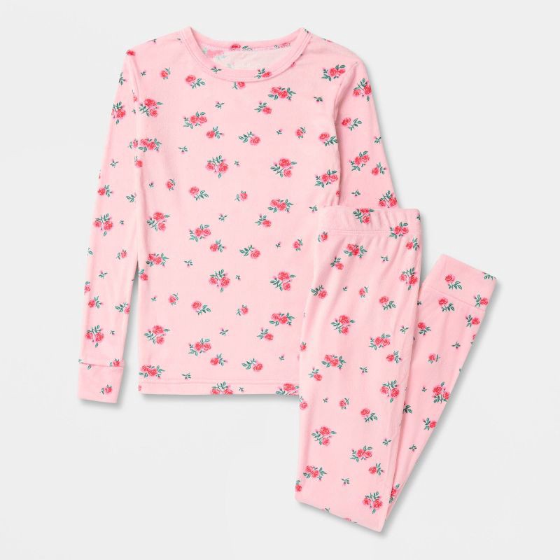 slide 1 of 3, Kids' Long Sleeve Snuggly Soft Pajama Set - Cat & Jack™ Pink 12, 1 ct