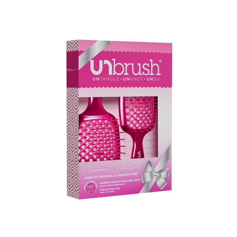 slide 3 of 5, UNbrush Hair Brush Holiday Gift Set - Cranberry Chrome - 2pk, 2 ct