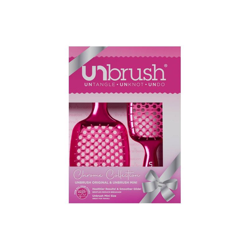 slide 1 of 5, UNbrush Hair Brush Holiday Gift Set - Cranberry Chrome - 2pk, 2 ct
