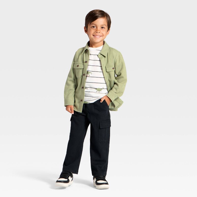 slide 3 of 3, Toddler Boys' Long Sleeve Button-Up Shirt - Cat & Jack™ Olive Green 3T, 1 ct