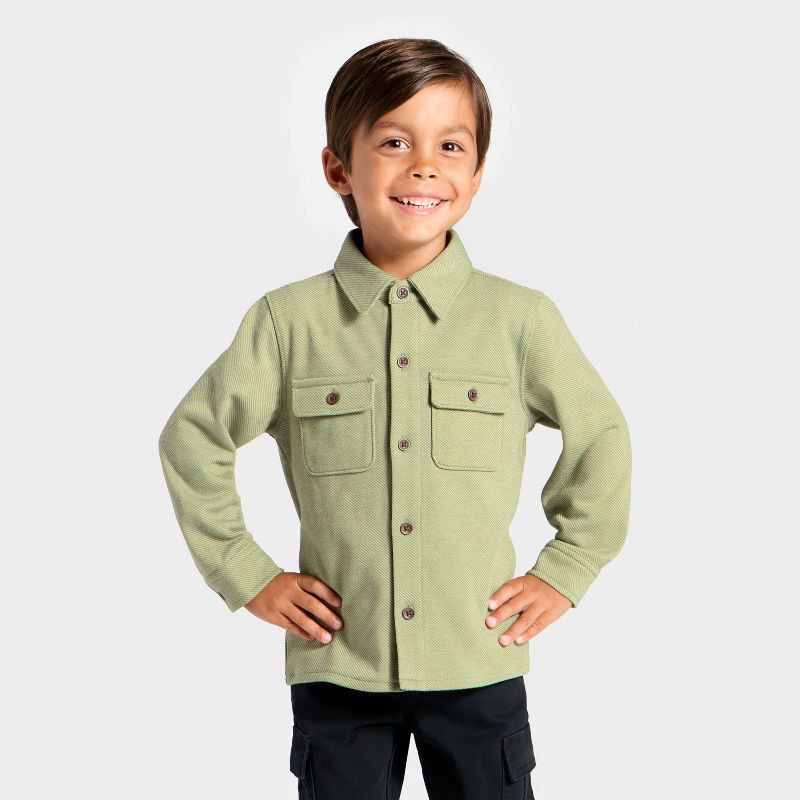 slide 1 of 3, Toddler Boys' Long Sleeve Button-Up Shirt - Cat & Jack™ Olive Green 3T, 1 ct