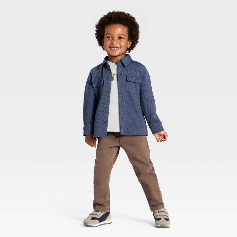 slide 3 of 3, Toddler Boys' Long Sleeve Button-Up Shirt - Cat & Jack™ Navy Blue 3T, 1 ct
