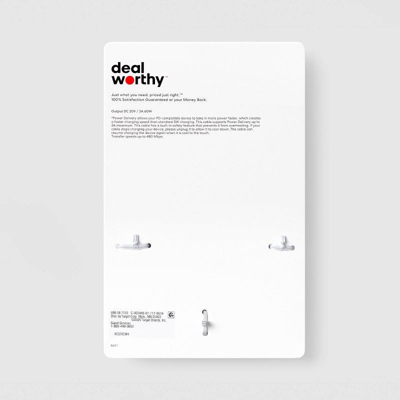 slide 3 of 3, 10ft USB-C to USB-C Cable - dealworthy™ White, 10 ft