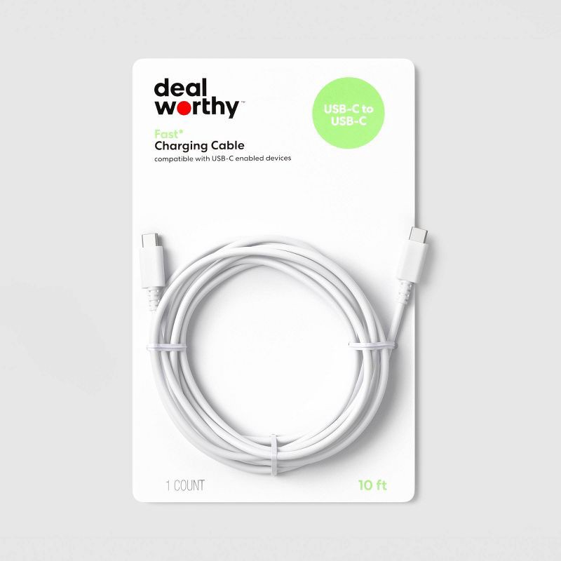 slide 1 of 3, 10ft USB-C to USB-C Cable - dealworthy™ White, 10 ft