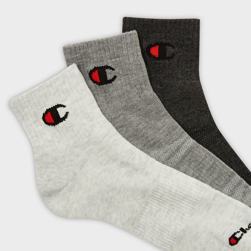 slide 3 of 4, Champion Iconic Essentials Men's 6pk Cushion Quarter Socks - Gray 6-12, 6 ct