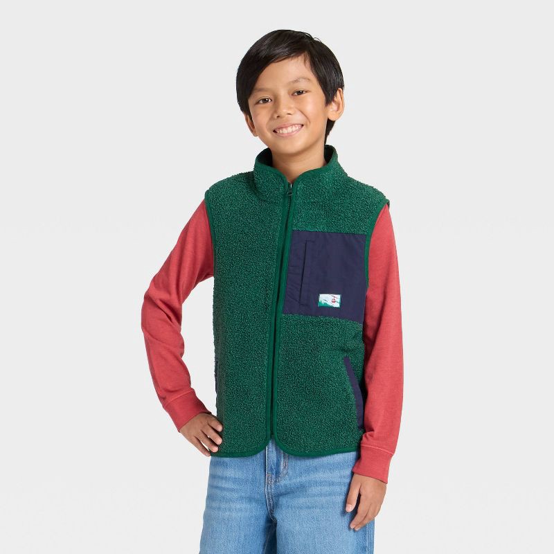slide 1 of 3, Boys' Zip-Up Vest Coat - Cat & Jack™ Dark Teal Green L, 1 ct