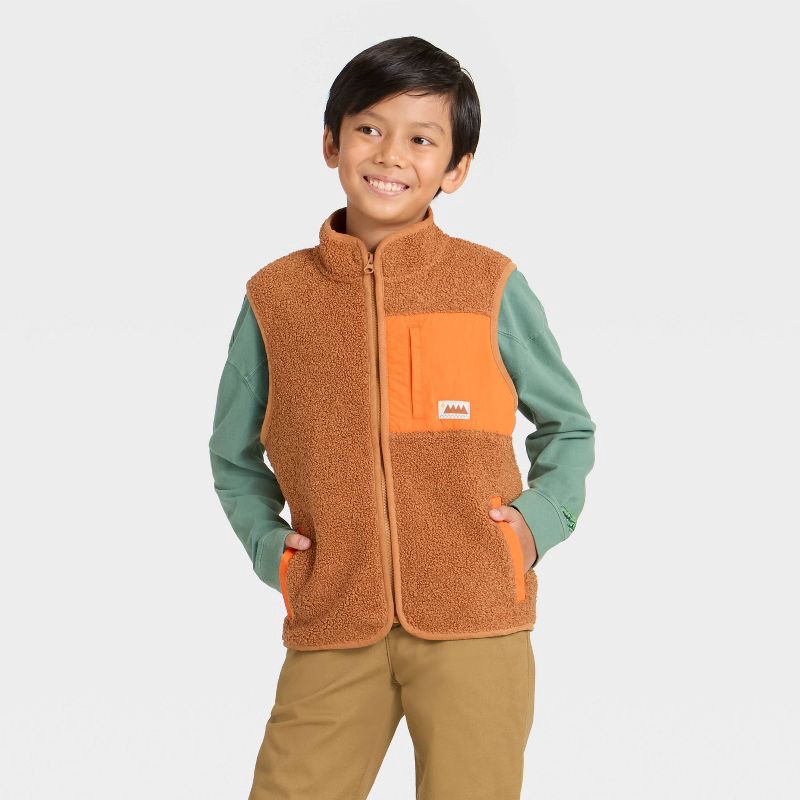 slide 1 of 3, Boys' Zip-Up Vest Coat - Cat & Jack™ Brown L, 1 ct