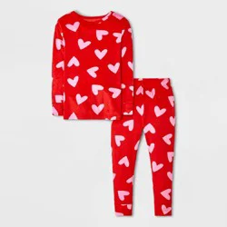 Toddler 2pc Hearts Snuggly Soft Pajama Set - Cat & Jack™ Red 12M