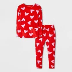 Toddler 2pc Hearts Snuggly Soft Pajama Set - Cat & Jack™ Red 5T