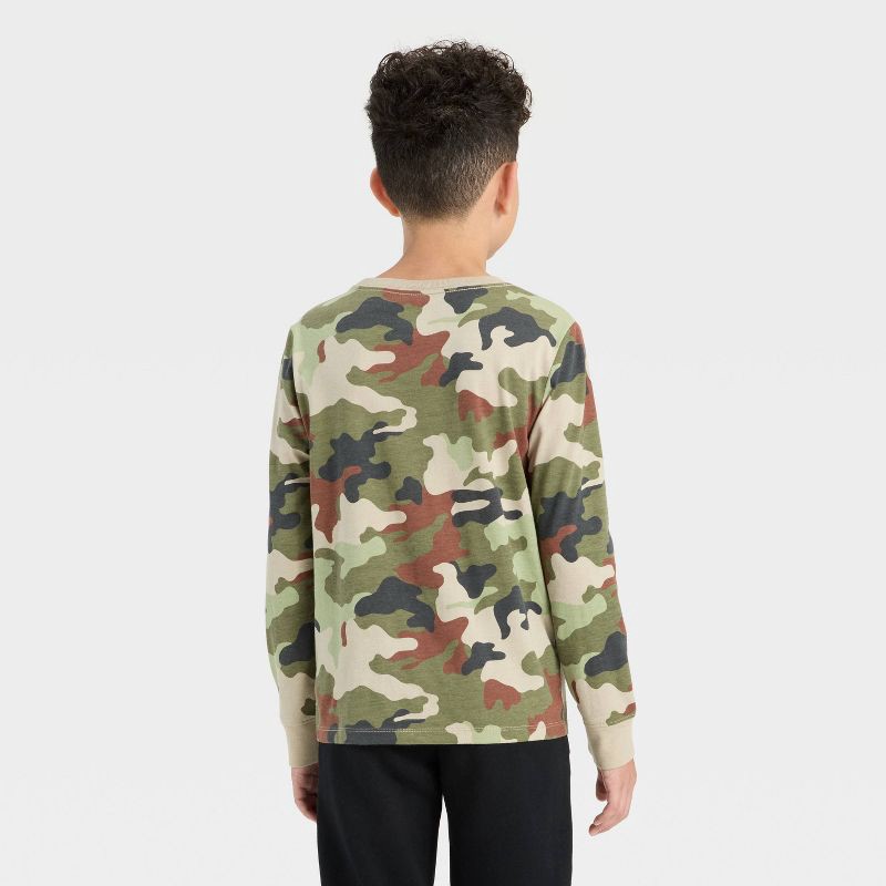slide 2 of 3, Boys' Long Sleeve Camo T-Shirt - Cat & Jack™ Khaki S, 1 ct