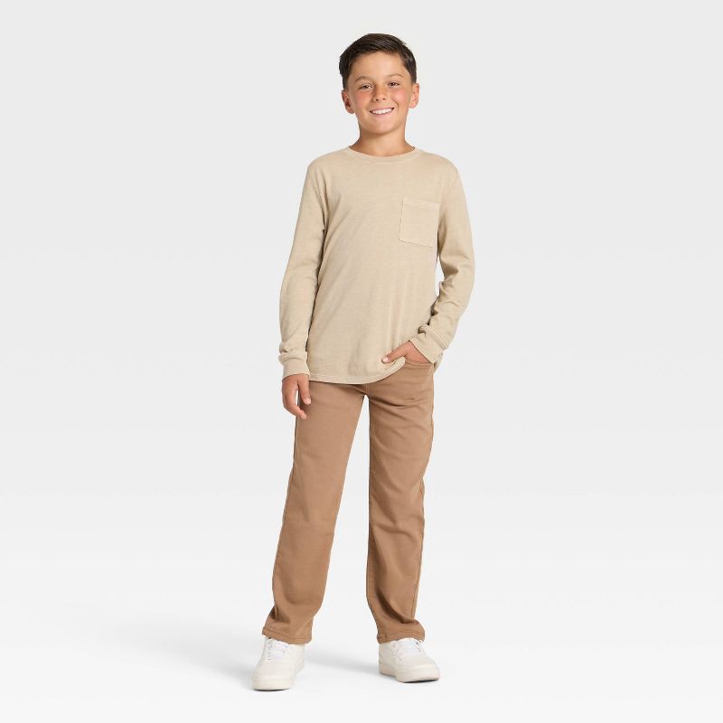 slide 3 of 3, Boys' Long Sleeve Washed Pocket T-Shirt - Cat & Jack™ Beige XL, 1 ct