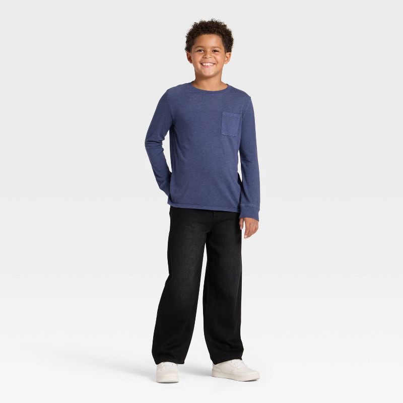 slide 3 of 3, Boys' Long Sleeve Washed Pocket T-Shirt - Cat & Jack™ Blue M, 1 ct