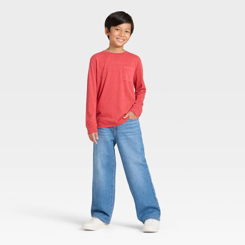 slide 3 of 3, Boys' Long Sleeve Washed Pocket T-Shirt - Cat & Jack™ Red S, 1 ct