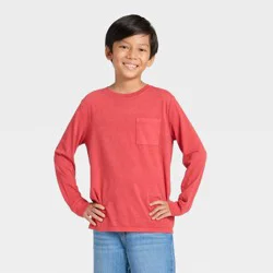 Boys' Long Sleeve Washed Pocket T-Shirt - Cat & Jack™ Red S