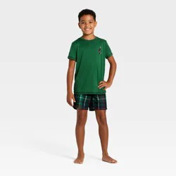 Boys' 2pc Plaid Short Sleeve Holiday Pajama Set - Cat & Jack™ Green S