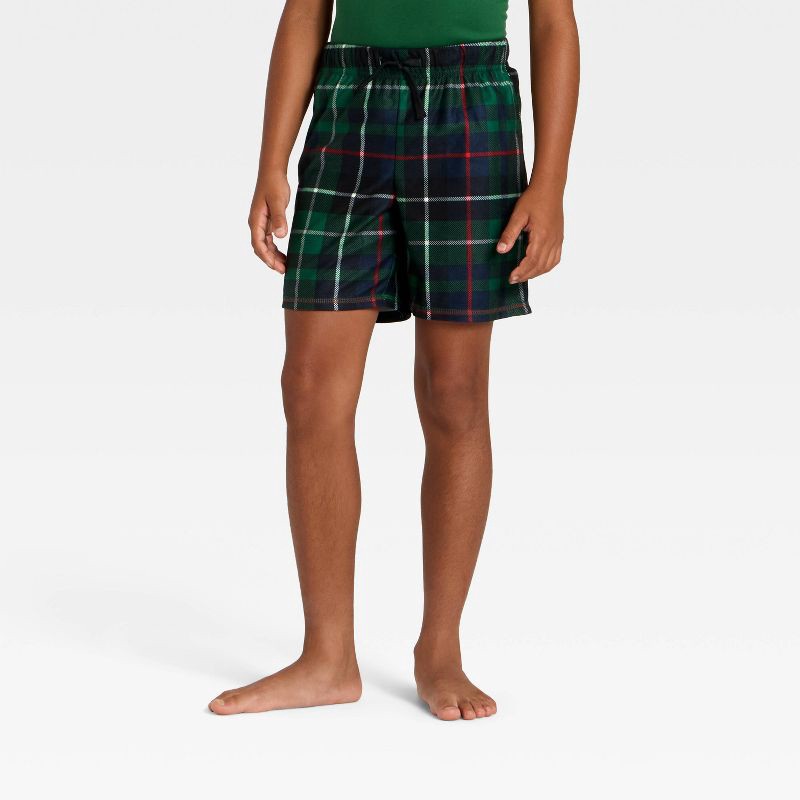slide 4 of 4, Boys' 2pc Plaid Short Sleeve Holiday Pajama Set - Cat & Jack™ Green L, 2 ct
