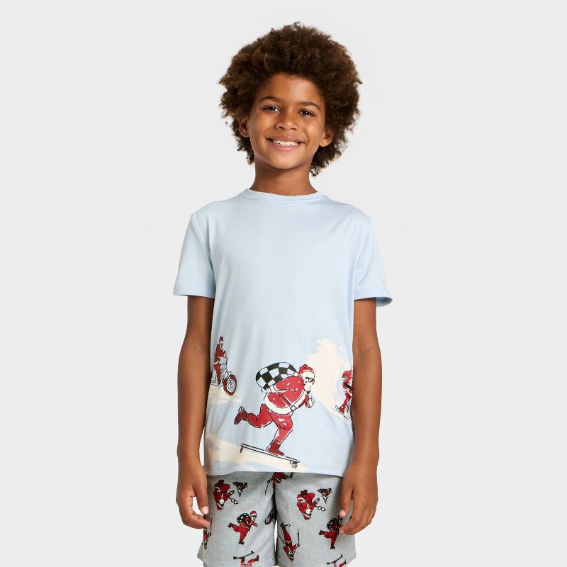 slide 3 of 4, Boys' 2pc Short Sleeve Christmas Pajama Set - Cat & Jack™ Blue S, 2 ct
