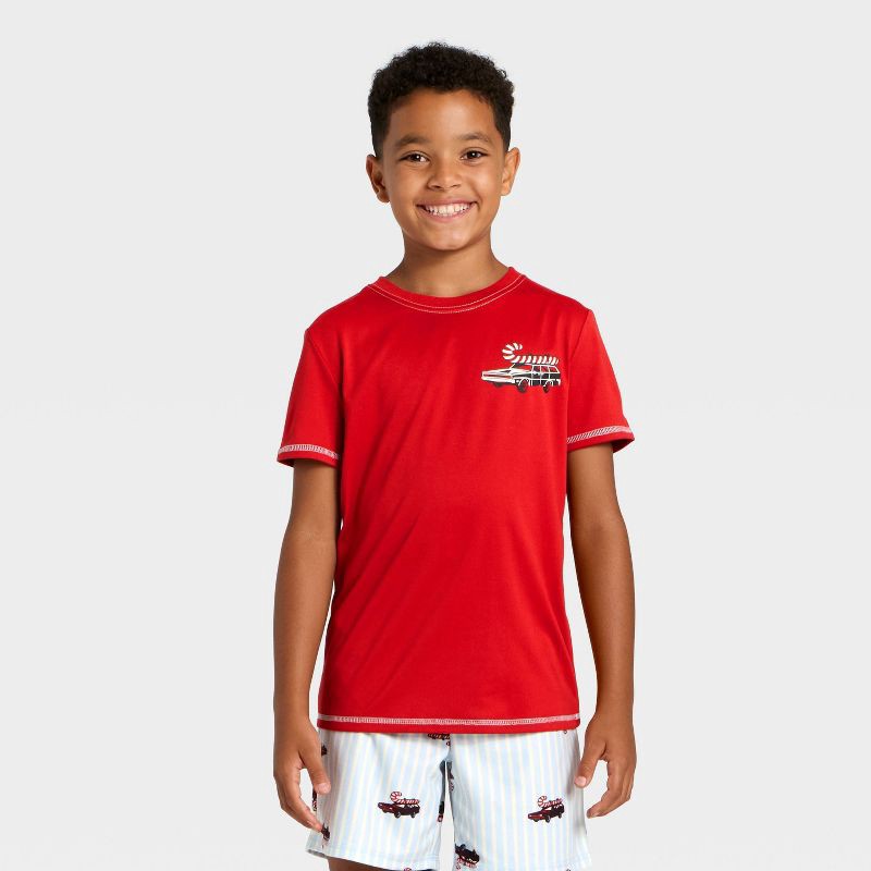 slide 3 of 4, Boys' 2pc Striped Short Sleeve Christmas Pajama Set - Cat & Jack™ Red S, 2 ct