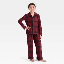 Boys' 2pc Plaid Holiday Long Sleeve Button-Down Pajama Set - Cat & Jack™ Red S